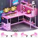 Aheaplus L Shaped Gaming Desk with Power Outlets & LED Lights, Pink, 49Inch, 18.9"D x 48.82"W x 59.13"H