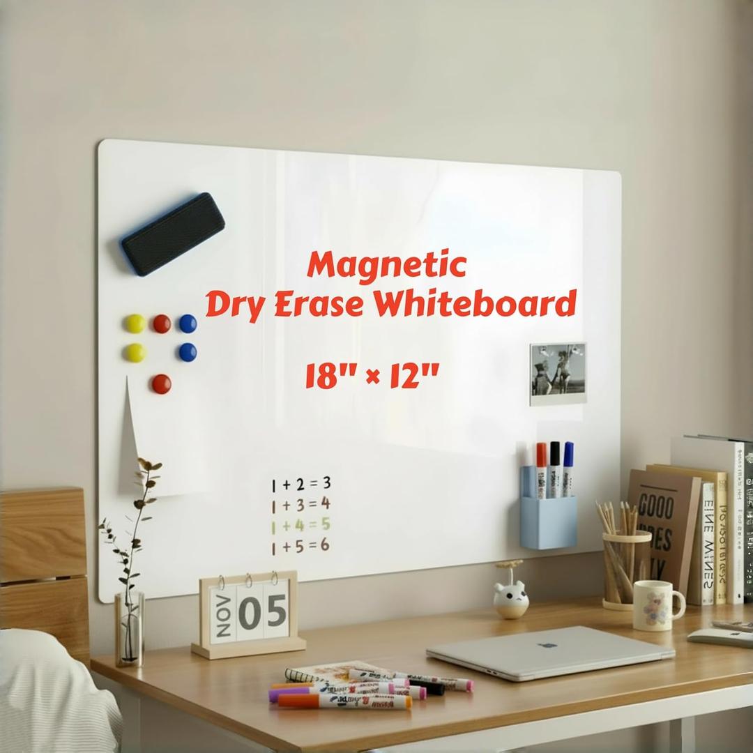 Magnetic Dry Erase Whiteboard 18"x12" - Self-Adhesive Flexible Wall Board Kit with 11 Markers, 6 Magnets, Magnetic Eraser & Holder - Ultra Smooth Writing,Effortless Clean for Office, Home, Business
