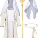 TOKYO REVENGERS Kids Nativity Shepherd Robe Joseph Outfit Boys Halloween Cosplay Costume Accessories Set (8-9 Years, Beige)