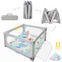 50x50 Foldable Playpen for Babies and Toddlers,Collapsible Baby Playpen,Portable Baby Play Pen with Mat Included 50PCS Ocean Balls and 2 Handlers,Large Folding Play Yard Indoor & Outdoor