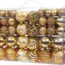 100PCS Christmas Ball Ornaments, Assorted Shatterproof Christmas Tree Decorations, Seasonal Decorative Hanging Baubles Decor Set for Xmas/Holiday/Party, Glitter&Painting Ornament Set (Gold)