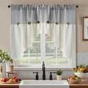Grey Linen Curtain Swag for Living Room Button Kitchen Curtain Farmhouse Valance Privacy Rod Pocket Boho Window Tiers for Small Windows Bathroom Bedroom 1 Panel, W79 x L35 inch