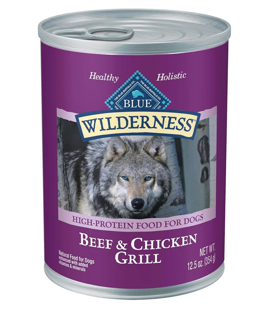 Blue Buffalo Wilderness Adult Wet Dog Food, High-Protein & Grain-Free, Made with Natural Ingredients, Beef & Chicken Grill, 12.5-oz. Cans, 12 Count, BBD 09/29/27