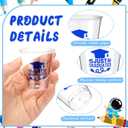 Sliner 200 Pcs graduation Plastic Shot Glasses 1.5 oz Clear Plastic Cups Disposable Graduation Birthday Cups Decorations for Graduated Tailgate Dinner Sports Event(Blue)