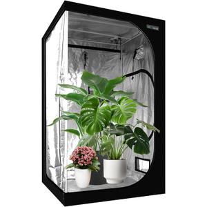 SunStream 3x3 Grow Tent, 32"x32"x64" High Reflective 600D Mylar with Viewing Window and Removable Tray for Hydroponics Indoor Growing for LED Grow Lights (Black)