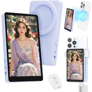 Selfie Monitor Screen, Vlog 4K 30fps Video Recording for iPhone & Android Using Phone Rear Camera for Selfie Vlog Live Stream TikTok, with Blue Tooth Remote, Content Creator Essentials (Purple)