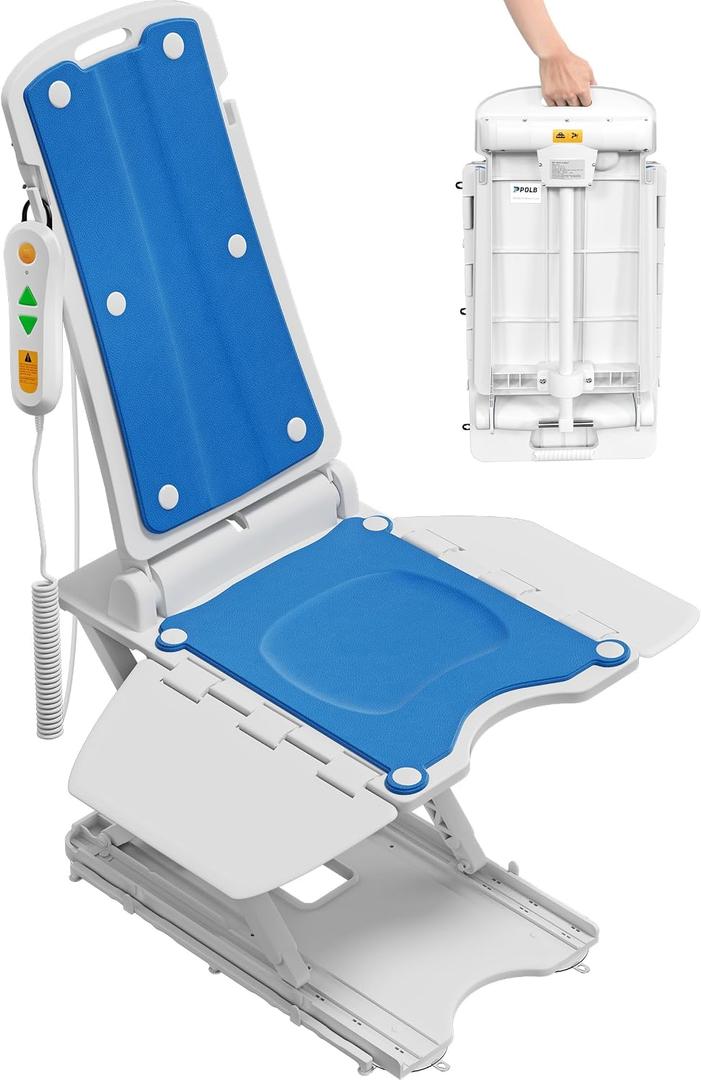 PPOLB Electric Chair Lift - Floor Lift for Elderly Falls, Support Up to 308 LB, IPX8 Waterproof Bath Lift, Foldable & Wireless Rechargeable Design, Quick-Rise Assist for Disabled