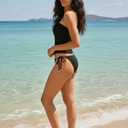 LIZENS Tankini Swimsuits for Women High Cut Tie Side Thong Bathing Suit (Black, S)