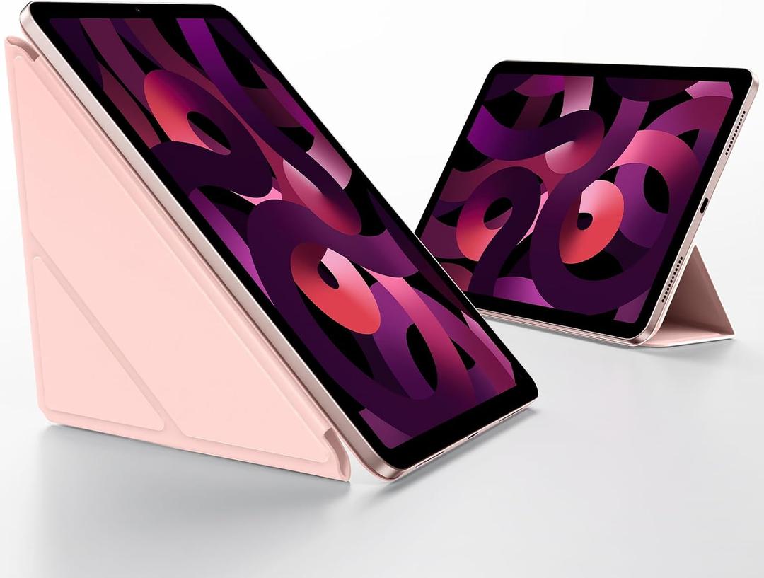 SMARTDEVIL Y-Fold Case for iPad Air 10.9 Inch (5th/4th) 2022/2020 with Pencil Holder, Y-fold & Trifold Stand Cover with Slim Stand Hard Back Shell, Auto Wake/Sleep, Pink