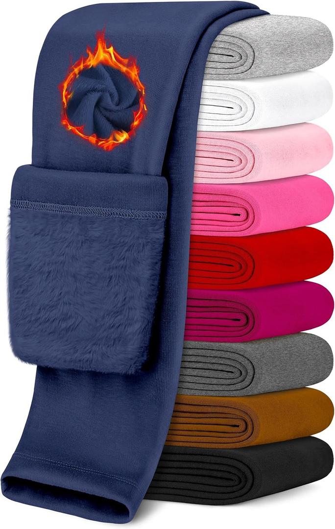 Girls Fleece Lined Leggings Winter Warm Leggings Thick Thermal Pants for Toddler Kids Teen Tights Full Length 2T-12Y (3T, Royal Blue)