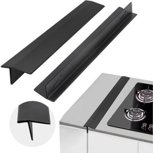 2 PCS Expandable Stainless Steel Stove Gap Covers (13.8"-27.5"), Kitchen Counter Filler Strip,Easy Retractable Length  Cooktop Trim KitOven Gap FillerHeat Resistant Guard Between (Black)