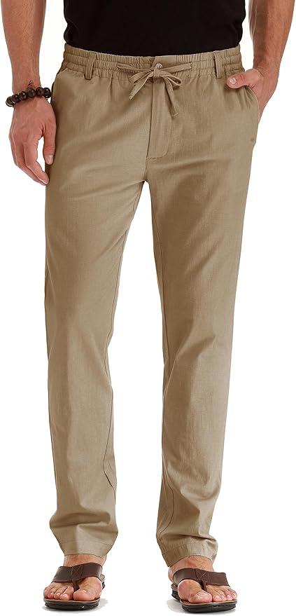 Sailwind Men's Drawstring Linen Pants Casual Summer Beach Loose Trousers (28, A05 Khaki)