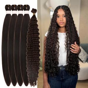 4 Dark Brown Braiding Hair Pre Stretched Boho Hair for braiding Hypoallergenic Non Toxic Curly Deep Wave Synthetic Fulani Braids EZ Braid