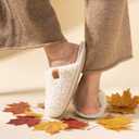 EverFoams Women's Fuzzy Slip-on Slippers Warm Cozy Soft Lightweight Memory Foam Indoor House Shoes (Beige, M)