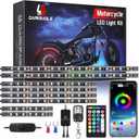 8PCS RGB LED Light Kits with APP/RF Remote, Dual Zone Motorcycle Strip Lights with Brake Turn Signal, 12V Waterproof Multi-Color Underglow Lights for Harley Honda