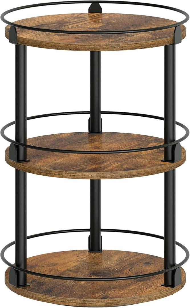 3-Tier Lazy Susan Organizer, Rotating Spice Rack, Spinning Organizer, Industrial Turntable Spice Rack Organizer for Cabinet, Kitchen Countertop, Pantry, Rustic Brown and Black SR23BR