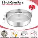 P&P CHEF 8 Inch Round Cake Pan Set of 3, Stainless Steel Round Baking Layer Pans Bakeware for Layer Birthday Cake, Fit Oven/Pots/Pressure Cooker, Leakproof & Dishwasher Safe, Silver