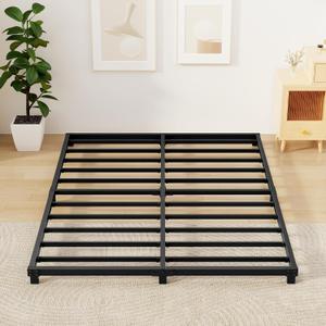 4 Inch Bed Frames Queen Size Low Profile Metal Platform Bed Frame Heavy Duty Steel Slat Support, No Box Spring Needed, Easy Assembly, Noise Free