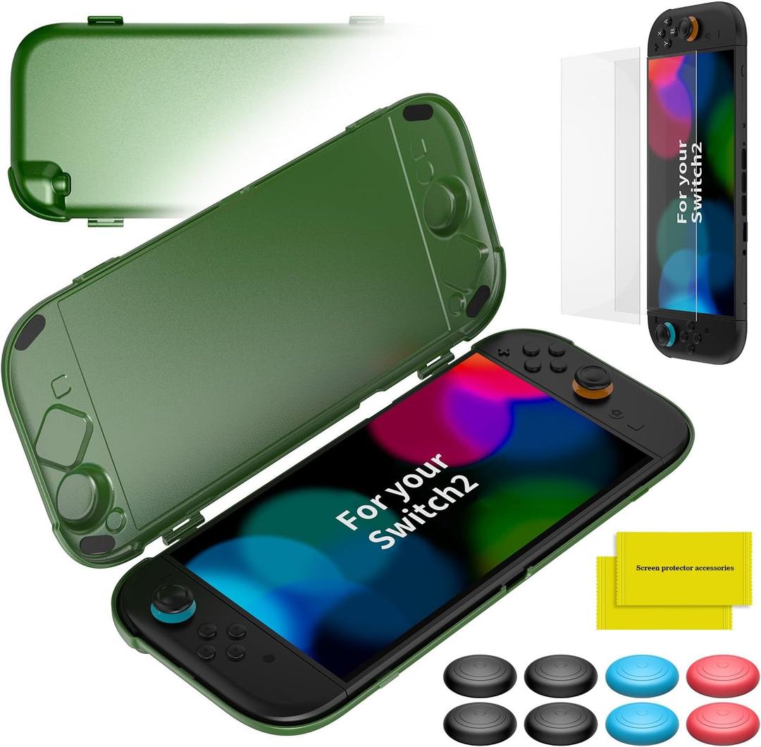 OLCLSS Case for Nintendo Switch 2 (2025) PC Clear Hard Case with 2 x 10H Hardness Tempered Film and 8 Silicone Protective Caps Compatible with Switch 2 Ultra Slim Design Lightweight -Green OLCLSS Case for Nintendo Switch 2 (2025) PC Clear Hard Case with 2 x 10H Hardness Tempered Film and 8 Silicone Protective Caps Compatible with Switch 2 Ultra Slim Design Lightweight -Green