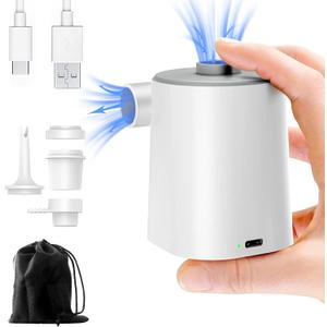 Mini Air Pump for Inflatables Portable, Electric Type-C Rechargeable Quickly Inflate Deflate for Pool Floats Air Mattress Swimming Ring Vacuum Storage Bags (White)