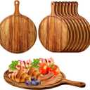 Nuenen 10 Pcs Round Wood Cutting Board with Handle Acacia Wooden Serving Kitchen Chopping Boards for Pizza, Bread, Cheese, Charcuterie, Fruit, Vegetables(Acacia)
