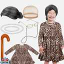 Yaomiao 8 Pcs 100 Days of School Costume for Kids Girls Old Lady Costume Grandma Granny Old People Outfit for Kids Girls 4-5Y