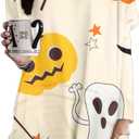 JINTING Women Halloween Sweatshirt Pumpkin Cat Long Sleeve Funny Doddle Graphic Printed Pullover Dress Fall Shirt Tops, Size: Small