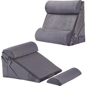 Bedluxe Adjustable 4pcs Bed Wedge Pillow Set, Memory Foam Wedge Pillows Post Surgery for Back, Neck, Leg Pain Relief, Pillow Wedge for Sleeping, Sitting up in Bed, Acid Reflux and GERD, Velvet (Adjustable 9&12 Inch + 2 Head Pillow)