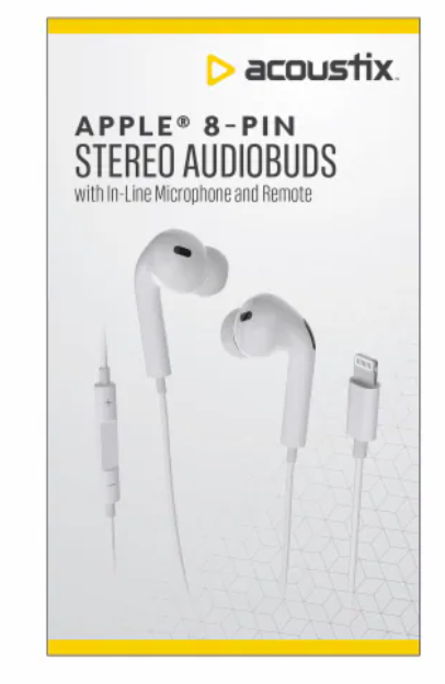 Acoustix Apple 8-pin Stereo Audiobuds With In-Line Microphone And Remote White
