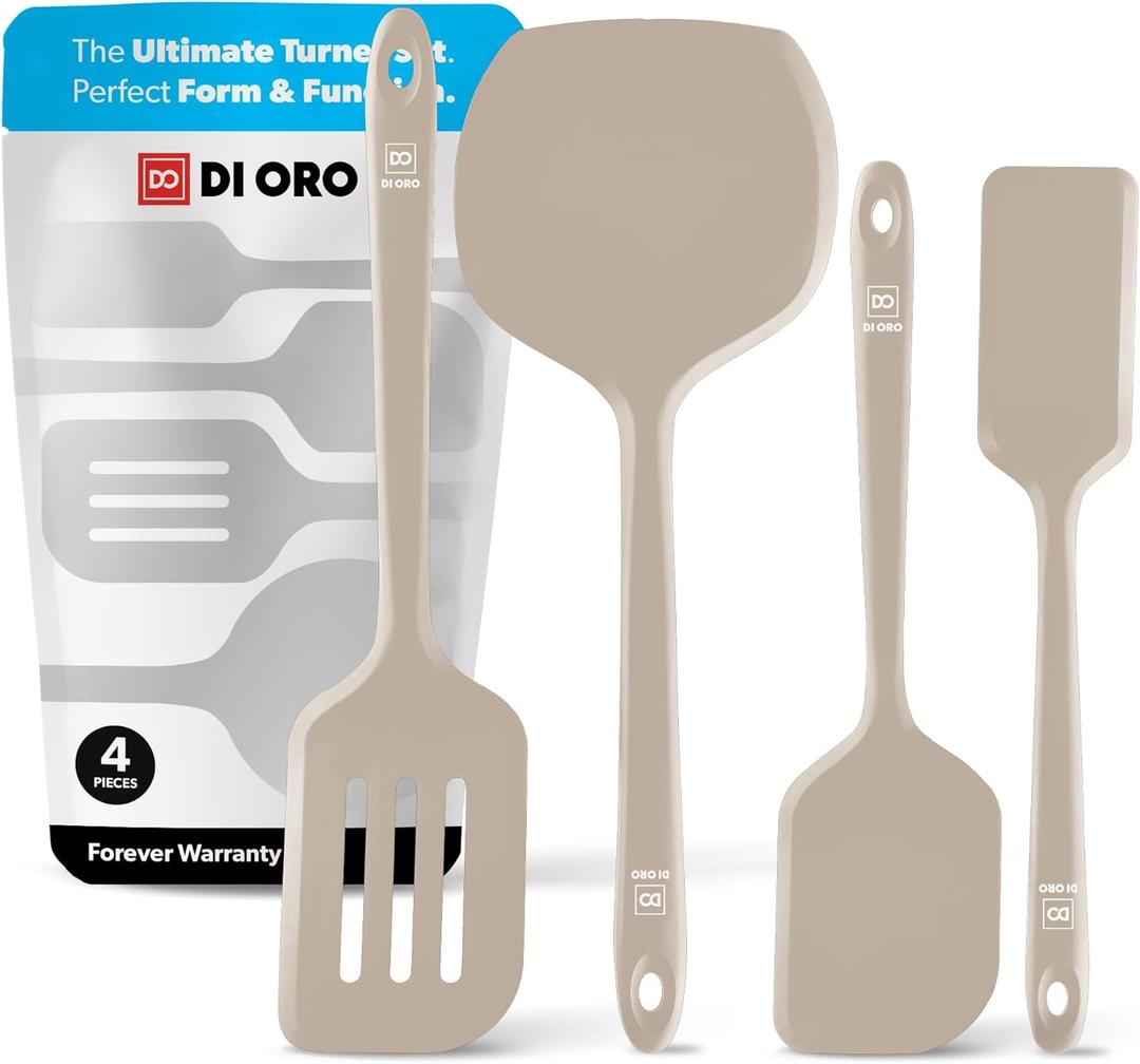 New DI ORO Silicone Turner Spatula Set - Kitchen Spatulas for Nonstick Cookware - Cooking Utensils for Flipping Eggs & Pancakes - 600F Heat-Resistant BPA Free Turners - Dishwasher Safe (4pc, Clay)