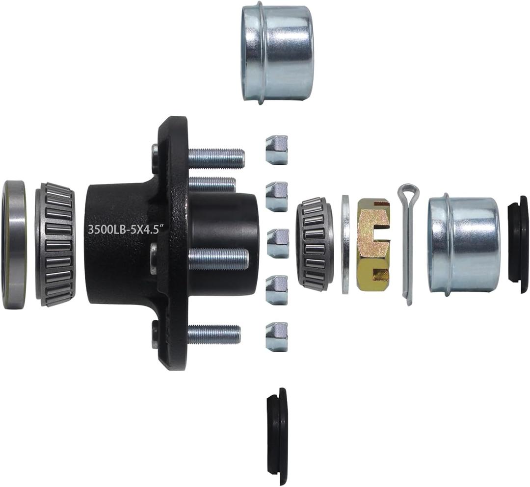 1 Sets Trailer Hub Kit 5 Bolt 4.5, Trailer Axle Kit for 3500 lb 5 Lug Trailer Hub with Extra Dust Cap and Rubber Plug Fits 1-1/16'' to 1-3/8" Trailer Axles 3500lb #84 Spindle