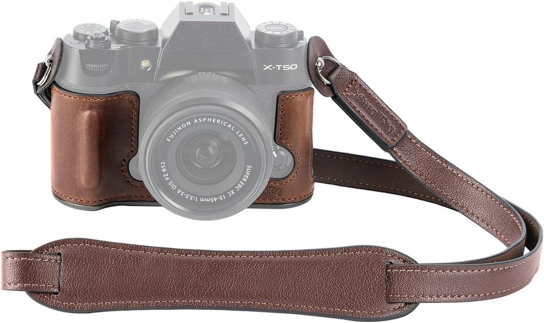 SMALLRIG X-T50 Half Leather Case Kit with Shoulder Strap, Retro Style Camera Case with Aluminum Alloy Frame for FUJIFILM X-T50 (Brown) - 4710