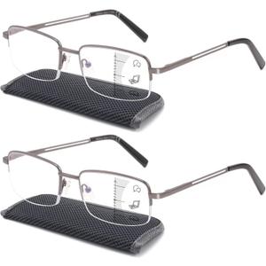 SKYOAK Premium 2 PACK Durable Progressive Multifocus Reading Glasses Men Blue Light Blocking Computer Reader