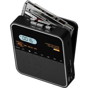 Cassette Tape Player Recorder, Cassette to MP3 Converter, Record to Cassettes/USB/SD Card, LCD Display, Power by USB C or AA Battery, Built-in Speaker, Headphone Jack and Mic