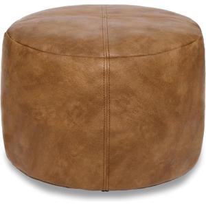 Thgonwid Unstuffed Faux Leather Pouf Cover, Handmade Footstool Ottoman Storage Solution, Floor Footrest Cushion - 16.5Dx12H, Mocha