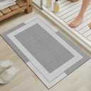 Non Slip Bath Mat, Rubber Backing Ultra Thin Bathroom Rugs Fit Under Door Quick Dry Super Absorbent Washable Bath Rug Shower Mat for Bathroom Floor Bathtub Shower Sink, Easy Care Gray 16"x 24"