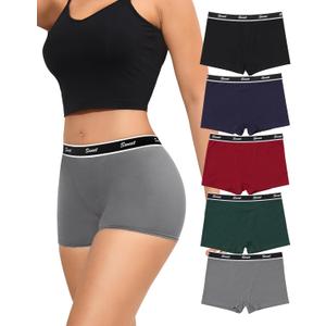 LEVAO Cotton Boy Shorts Underwear for Women High-waisted Full Coverage Boxer Briefs Panties 5 Pack (Medium)
