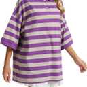 Womens Striped Polo T-Shirts Oversized Short Sleeve Top Cotton Color Block Loose Basic Tee Casual Tunics Summer Spring Tops (S)