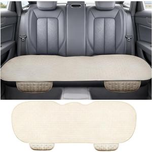 Car Back Seat Cover, Breathable Linen Anti-Slip Vehicle Rear Split Bench Protector with Side Pocket, Auto Backseat Bottom Protection Cushion, Universal for Truck SUV Van (Beige)