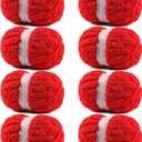 8 Pack Chunky Yarn for Hand Knitting - #10 Super Bulky Chenille Yarn, Fluffy Jumbo for Thick Hand-Knit Blankets, Scarves 25 Yds 7.94 Oz Each Skein (8, Red)