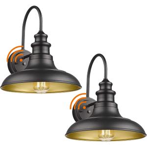 Dusk to Dawn Sensor Outdoor Barn Light Fixture, 12.3 Inch Dome Outdoor Wall Sconce Farmhouse Wall Mount Lights Exterior Light Fixture Black Finish Industrial Wall Lantern for Porch, 2Pack