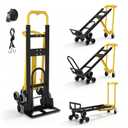 4 in 1 Convertible Hand Truck Dolly Cart with Wheels, 1000Lbs Capacity, Heavy Duty Stair Climbing Hand Trucks with Bungee Cord & Strap for Flat Ground & Stairs, Logistics, Home, Office, Yellow