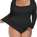 FOREYOND Plus Size Bodysuits for Women Long Sleeve Bodysuit (4X-Large, Black)