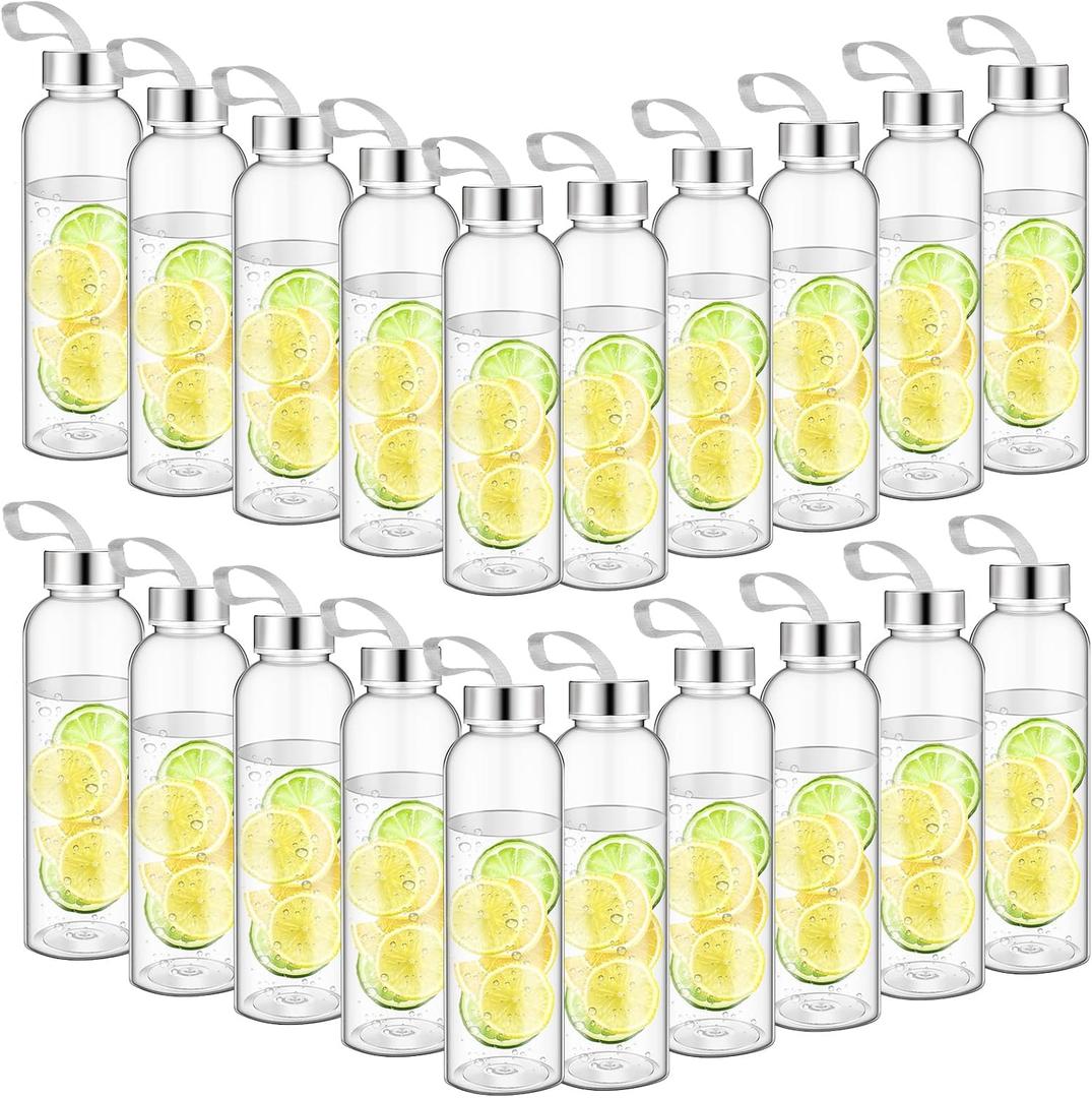 Zubebe Reusable Clear Water Bottles Bulk with Stainless Steel Leak Proof Lids Sports Bottles with Nylon Camying Strap for Party Gift Water Milk Smoothie Juice Beverage (14 oz)