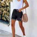 luvamia Women's Casual Ripped Denim Shorts High Rise Distressed Rolled Hem Jeans Shorts (Black, L)