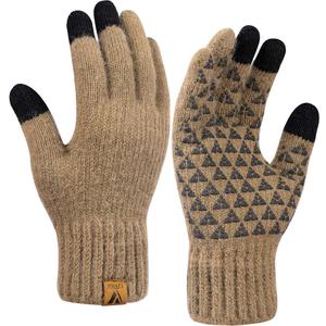 Vgogfly Winter Knit Gloves Warm Full Fingers Men Women with Upgraded Touch Screen - Anti-Slip Glove Fleece Lined (Large, Khaki)