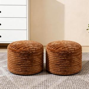 2 Pcs 26 x 18 Inch Unstuffed Pouf Cover Ottoman Foot Rest - No Filler, Faux Rabbit Fur Foot Stool Floor Bean Bag Floor Chair Storage for Home Decor Bedroom Living Room (Brown)