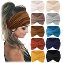 Jesries 10 PCS Women Headbands African Wide Hair Wrap Extra Turban Head Bands for Lady Large Sport Workout Stretch Non-slip Big Hair Bands (Khaki)