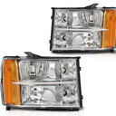 DWVO Headlights Assembly Compatible with 20072013 GMC Sierra 1500/20072014 Sierra 2500HD 3500HD Chrome Housing Amber Reflector Clear Lens