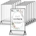 EHWINE 12 Pack Acrylic Sign Holder 5 x 7, Double Sided Black Picture Frame Stand up Table Top Sign Holders, Clear Display Stand Menu Flyer Holder for Wedding Party (Provide Non-slip Mats)